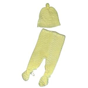 Infant Yellow Knit Vintage Pant & Hat Set Newborn